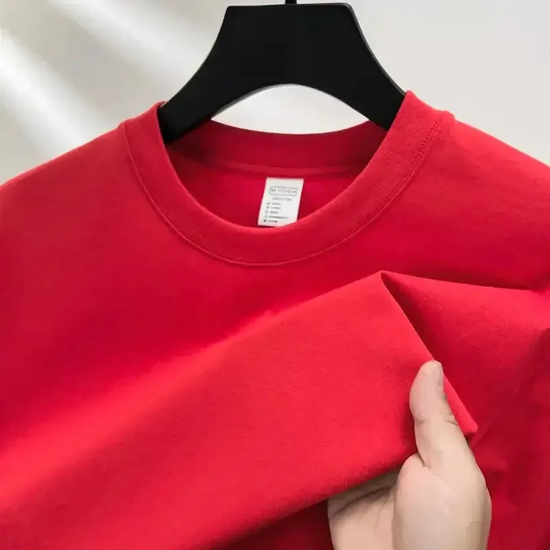 100% pure cotton summer high end brand men’s T Shirt Red / XL