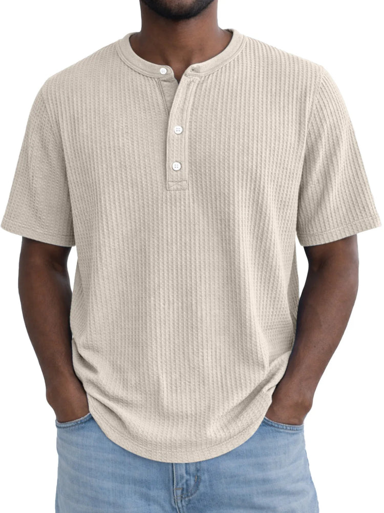 Short-Sleeve Waffle-Weave Henry Collar T-Shirt - Next Level