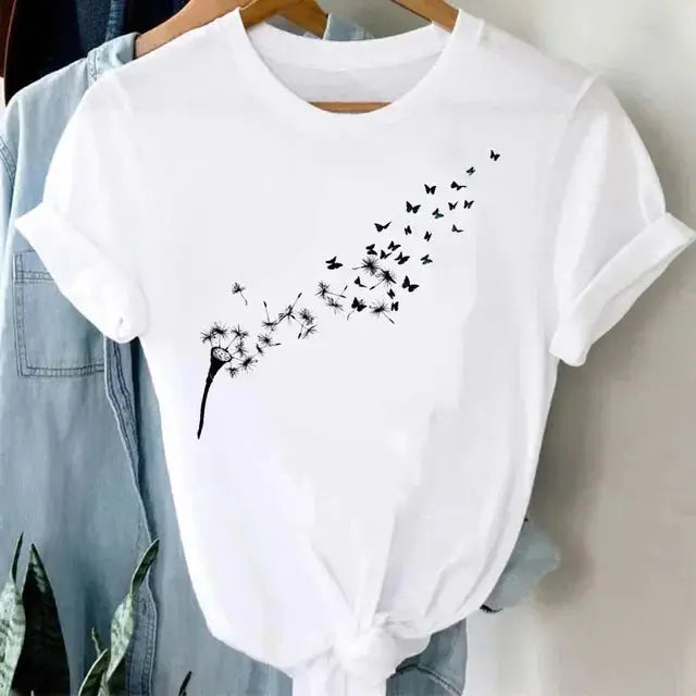 Women's Dandelion Pattern Top - New Round Neck Printed Style - Next Level
