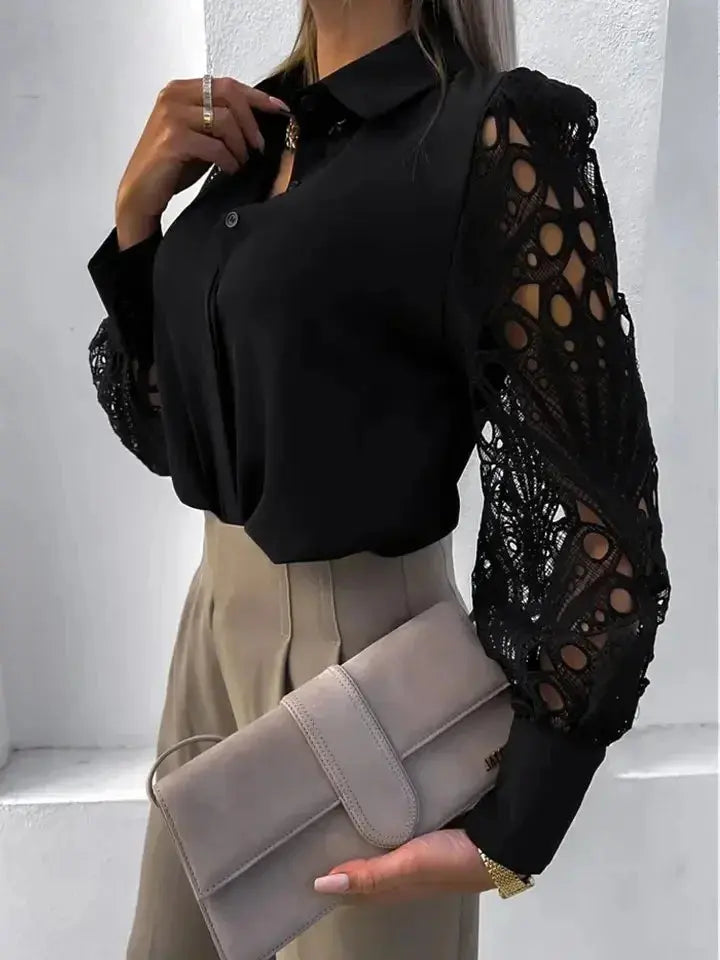 White Lace Hollow Out Blouse for Women - Sexy Autumn Style - Next Level