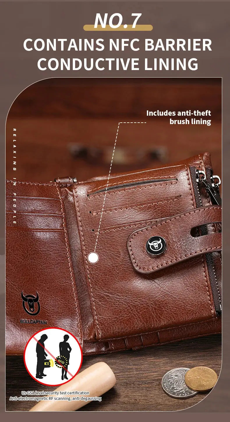 BULLCAPTAIN Leather Wallet for Men - Genuine Leather Business Wallet - Next Level