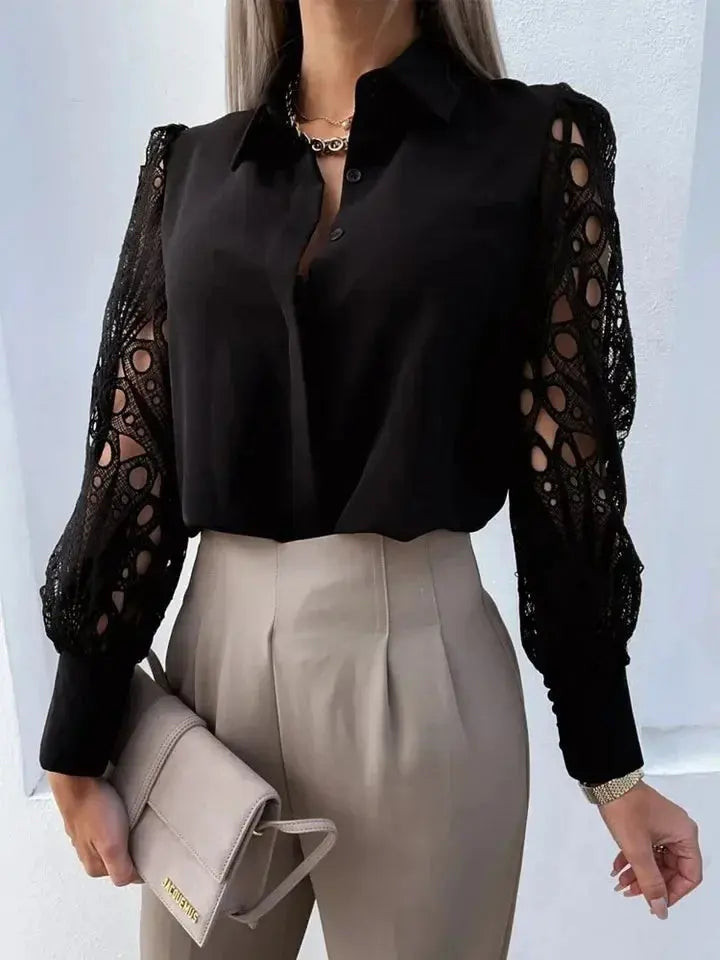 White Lace Hollow Out Blouse for Women - Sexy Autumn Style - Next Level