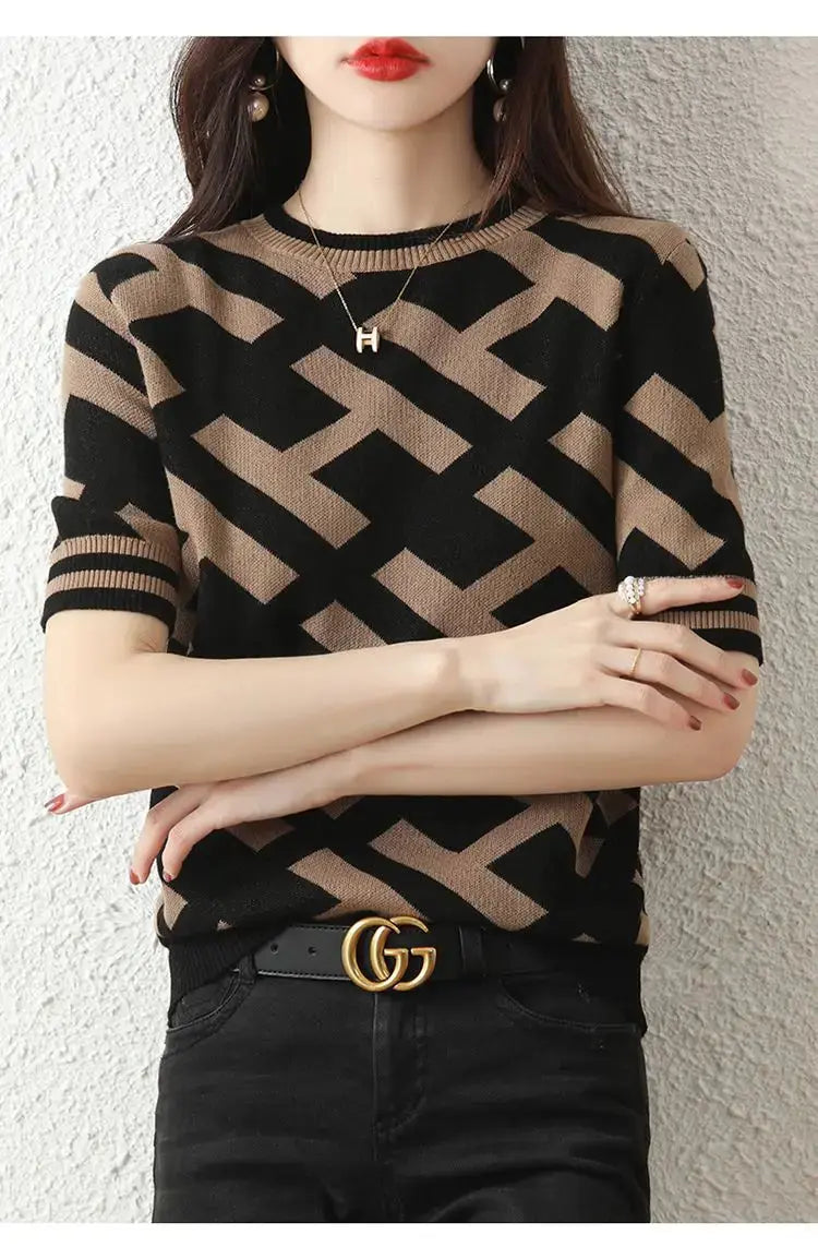 Spring Summer Knitted T-Shirt with Classical Letter Design - Next Level
