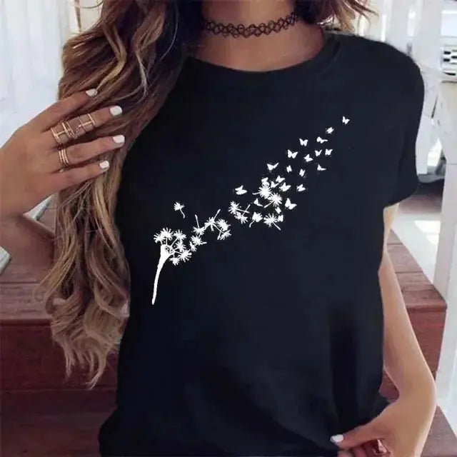 Women's Dandelion Pattern Top - New Round Neck Printed Style - Next Level