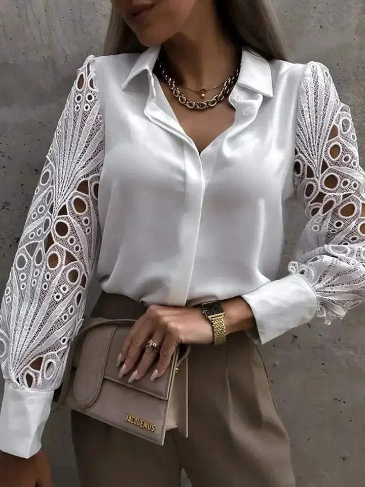 White Lace Hollow Out Blouse for Women - Sexy Autumn Style - Next Level