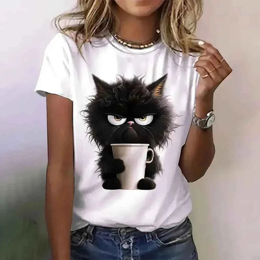 Funny Cat T Shirt for Women with Angry Cat Print - Short Sleeve - Next Level