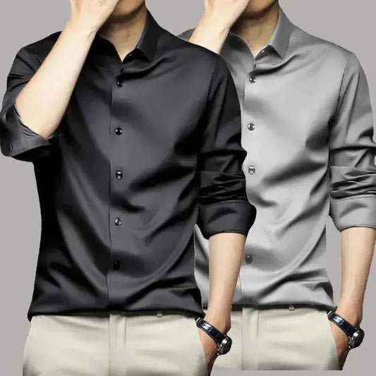 S-5XL Men's Long Sleeve Non-Iron Shirt - Wrinkle-Free Comfort and Style - Next Level