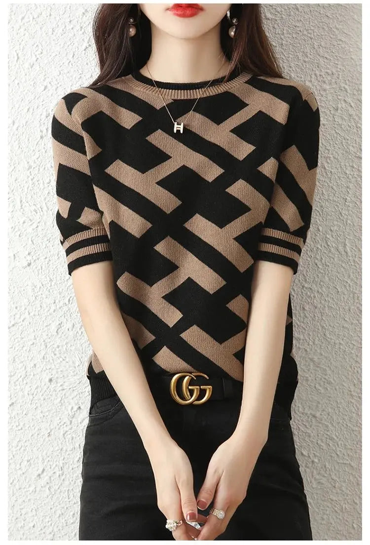 Spring Summer Knitted T-Shirt with Classical Letter Design - Next Level