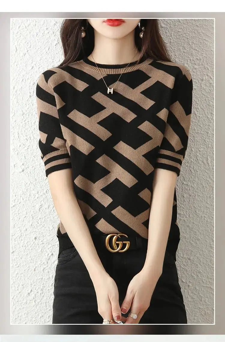 Spring Summer Knitted T-Shirt with Classical Letter Design - Next Level