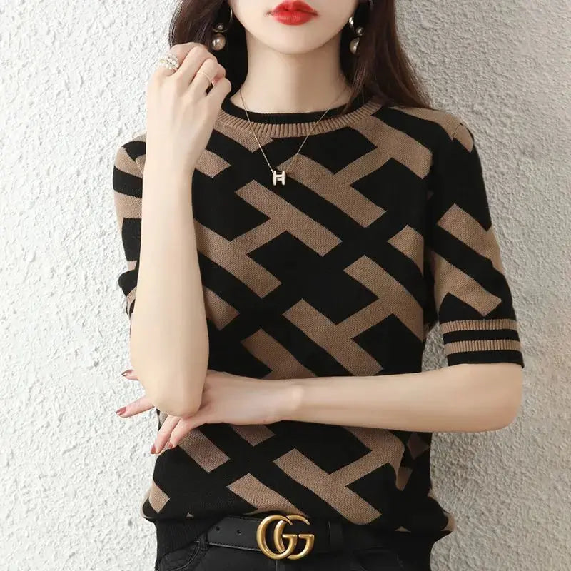 Spring Summer Knitted T-Shirt with Classical Letter Design - Next Level