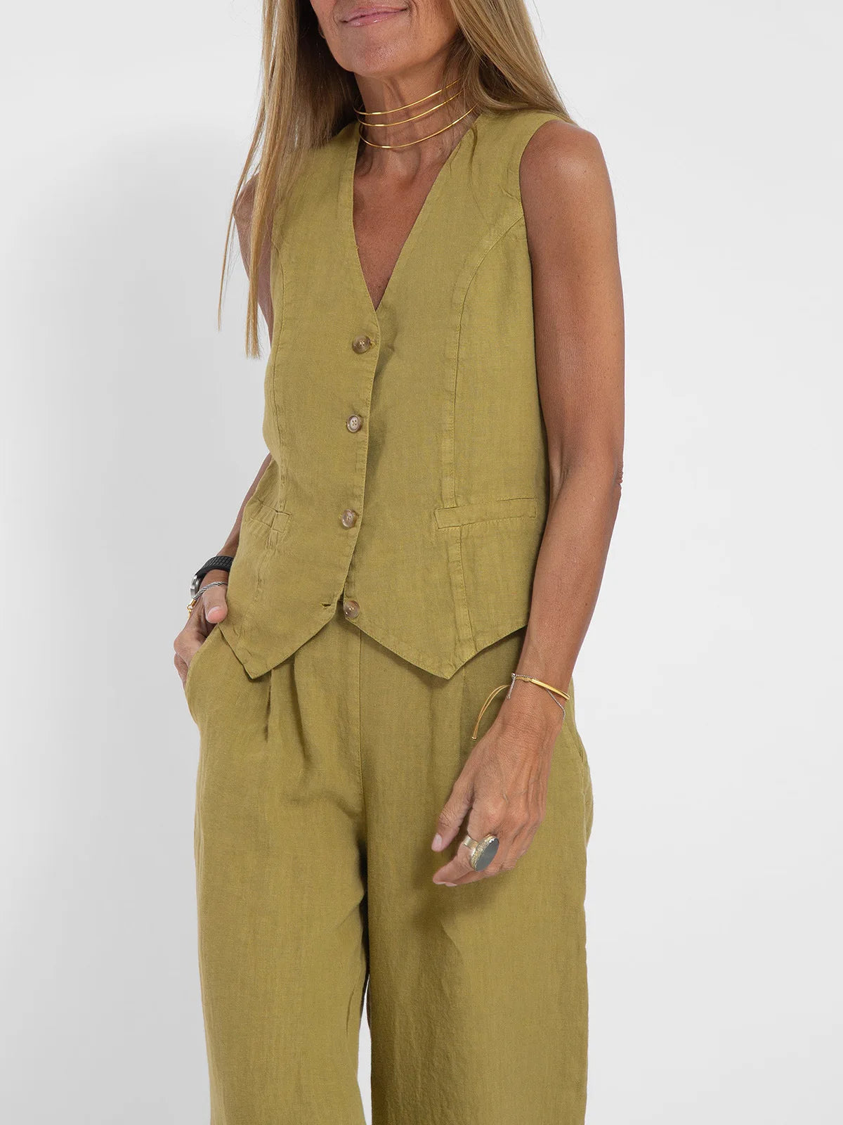 Women's Clothing 2024 Spring Summer New Fashionable Vest Pants Collage Splicing Pure Sleeveless Color Temperament Casual Suit - Next Level