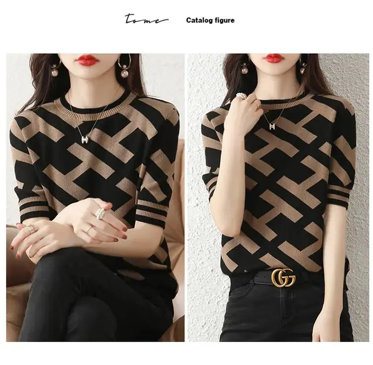 Spring Summer Knitted T-Shirt with Classical Letter Design - Next Level