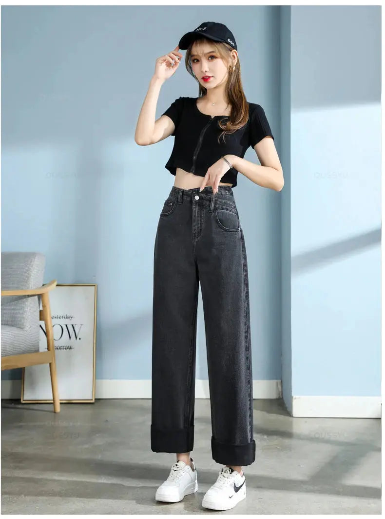 High Quality Wide Leg Cotton Jeans for Women - Stylish Denim Fashion - Next Level