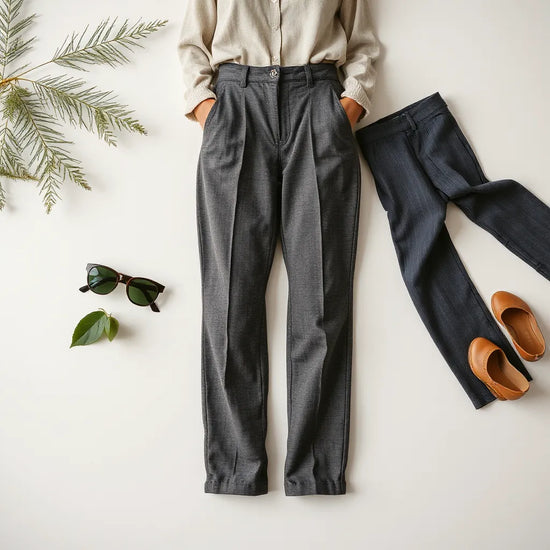 Damenhose mit auffälligen Krallen-Details, Fokus auf Schnitt und Stoffstruktur vor neutralem Hintergrund