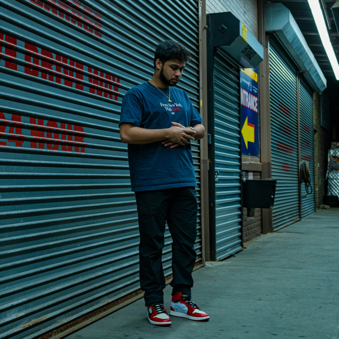a person standing in a garage