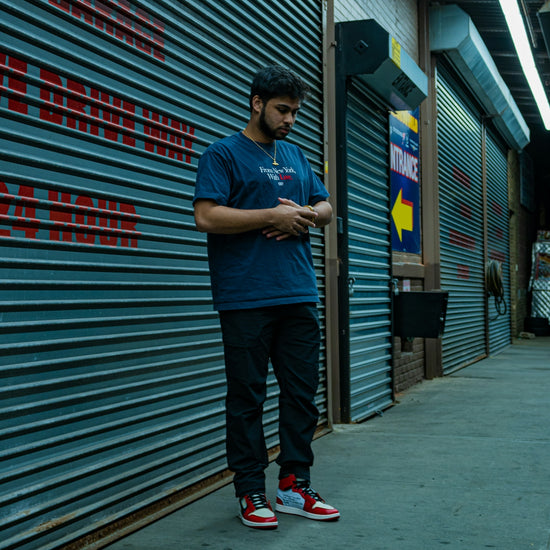 a person standing in a garage