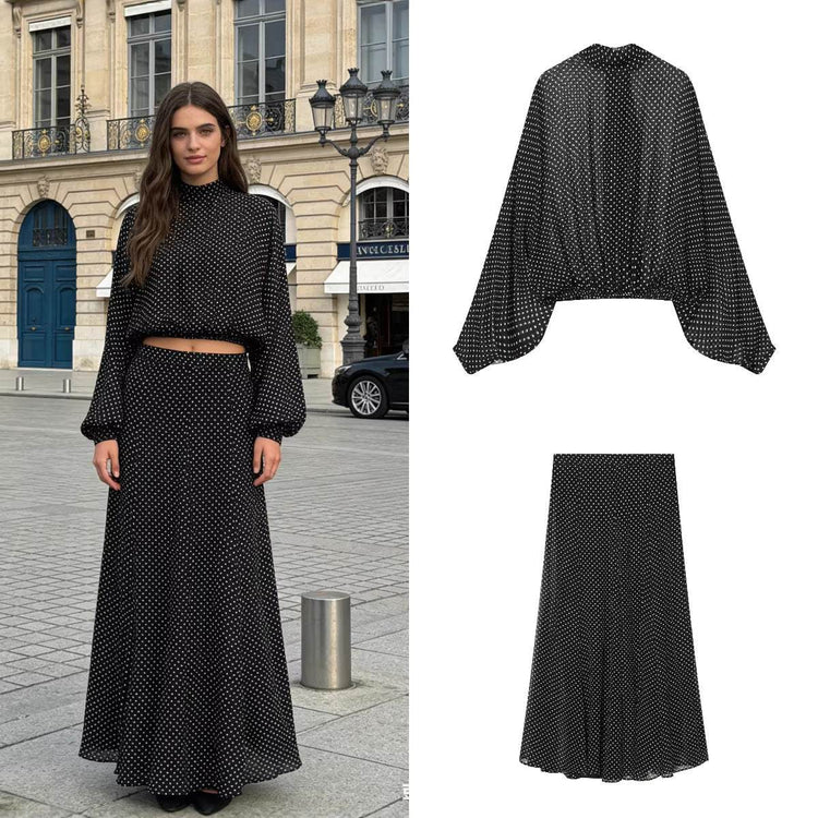 Polka-Dot Zweiteiler Damen Set mit Schleife und Retro Street Chic Look