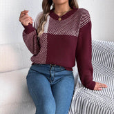 Damen Karo-Pullover mit Color-Block-Design und Kunstfell, langärmliger Streetwear-Pullover für kühle Tage