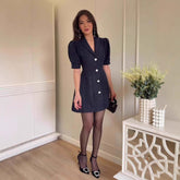 Elegantes Damen Business Kleid aus Tweed mit Blazer-Kragen und hoch tailliertem Design