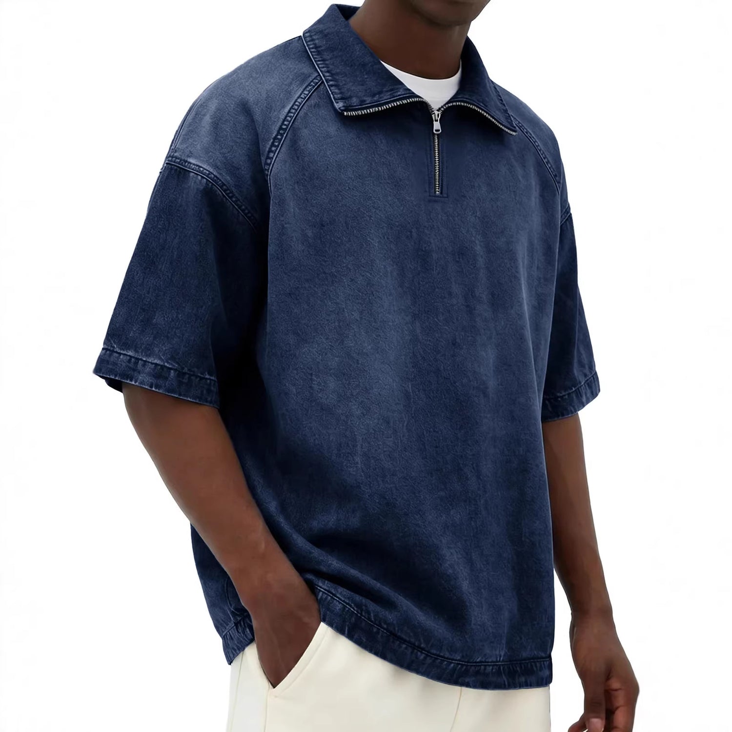 Mens Short-sleeve Lapel Zip-up T-shirt - Next Level