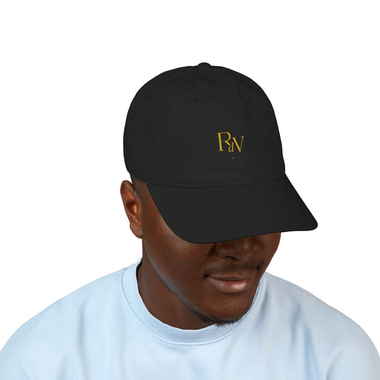 Schwarze Code One Golf Cap von Robert de Valenmont, stilvolle Hut-Kappe mit Branding, ideal für den Golfsport.