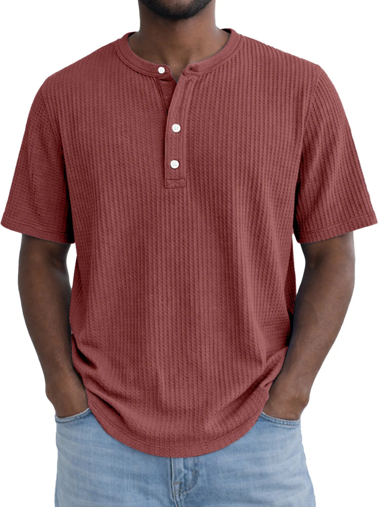 Short-Sleeve Waffle-Weave Henry Collar T-Shirt - Next Level