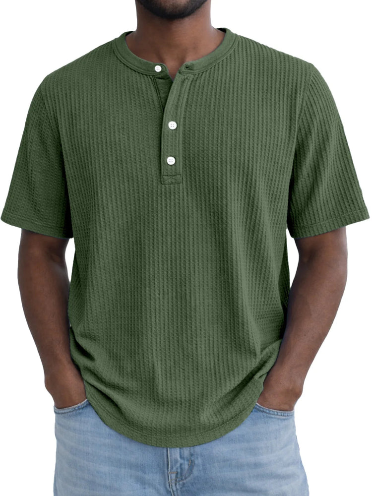 Short-Sleeve Waffle-Weave Henry Collar T-Shirt - Next Level