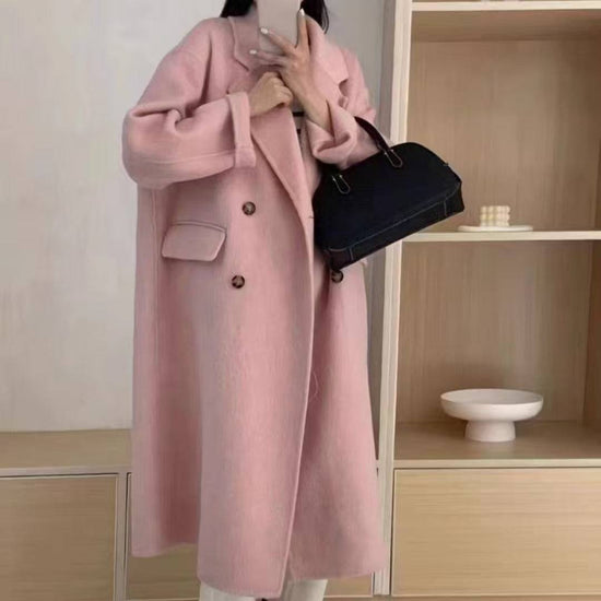 Eleganter handgenähter Doppelgesicht Wollmantel lang mit Drop-Shoulder in vier Farben, stilvoll und langlebig