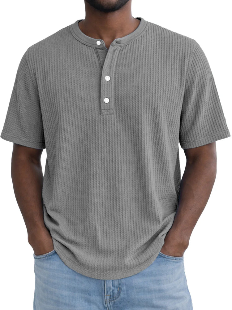 Short-Sleeve Waffle-Weave Henry Collar T-Shirt - Next Level
