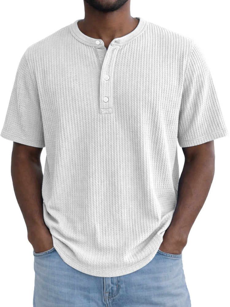 Short-Sleeve Waffle-Weave Henry Collar T-Shirt - Next Level