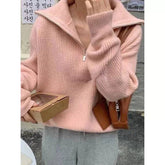 Cremefarbener Damen Strickpullover Oversize mit Reißverschluss und lockerem Sitz, ideal für Herbst und Winter
