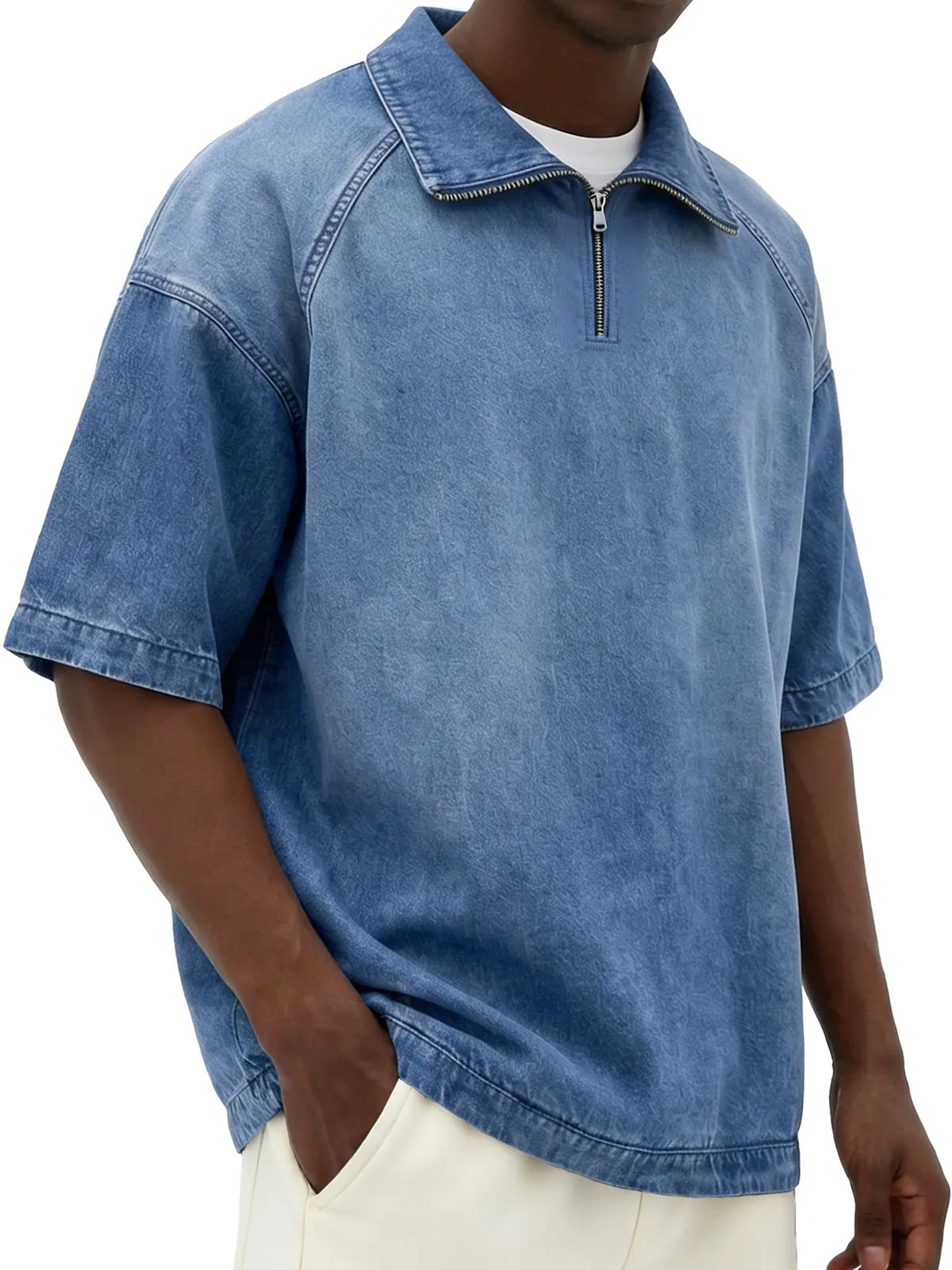 Mens Short-sleeve Lapel Zip-up T-shirt - Next Level