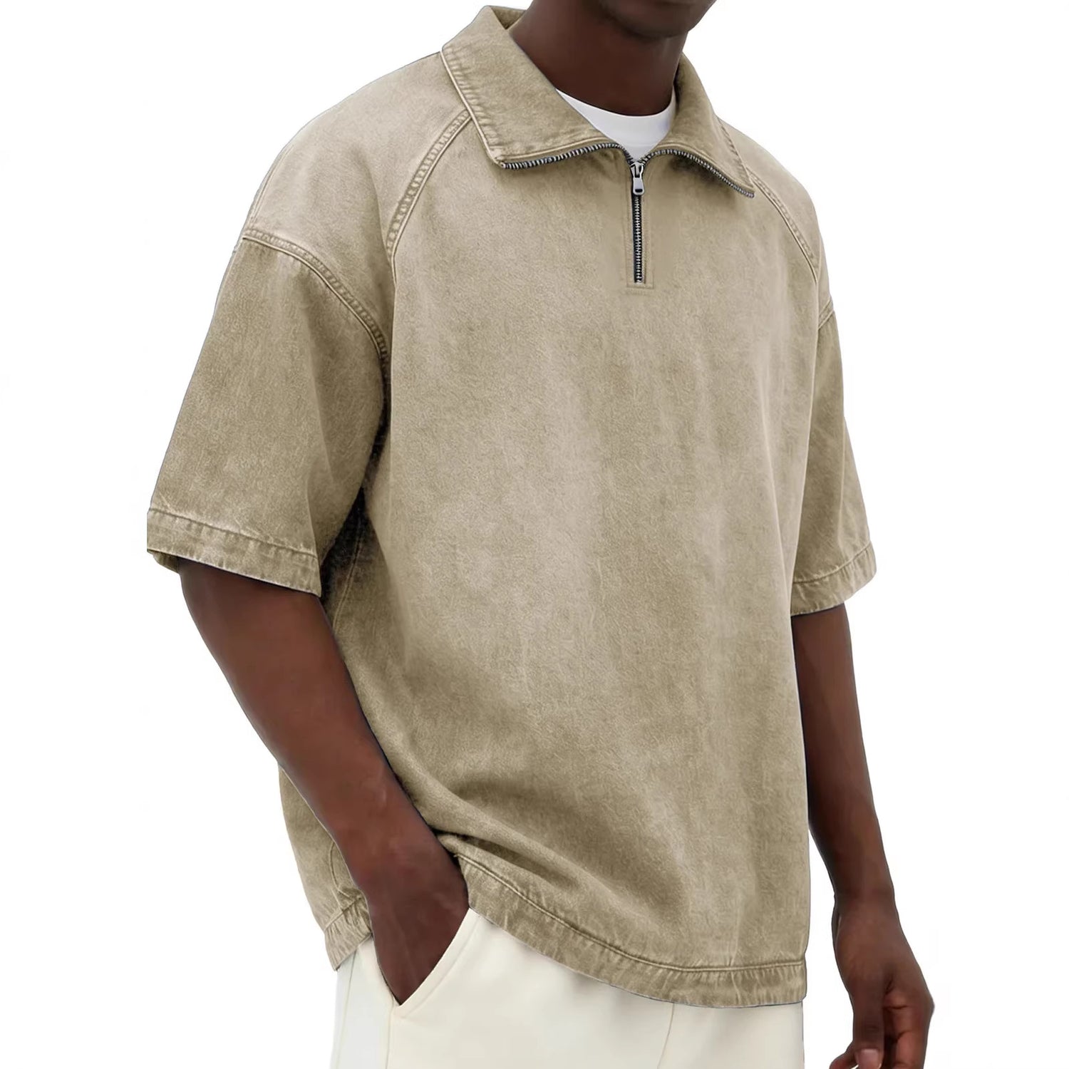 Mens Short-sleeve Lapel Zip-up T-shirt - Next Level