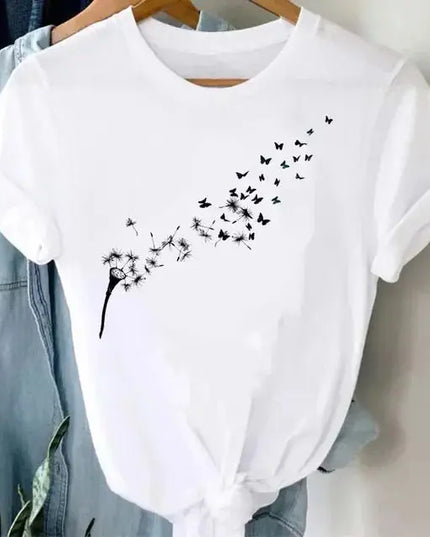 Women's Dandelion Pattern Top - New Round Neck Printed Style - Next Level