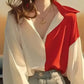 Red White Patchwork Shirts Long Sleeve - Trendy Contrast Design - Next Level