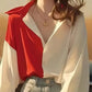 Red White Patchwork Shirts Long Sleeve - Trendy Contrast Design - Next Level