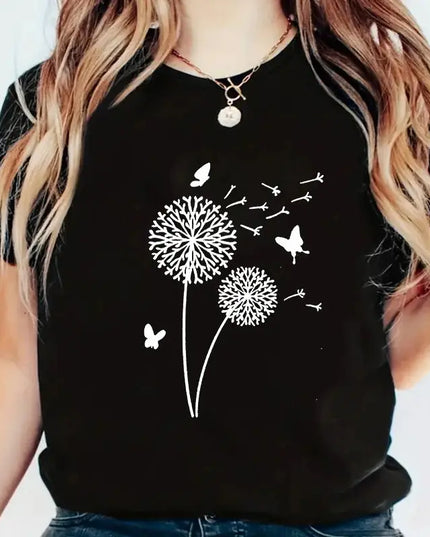 Women's Dandelion Pattern Top - New Round Neck Printed Style - Next Level