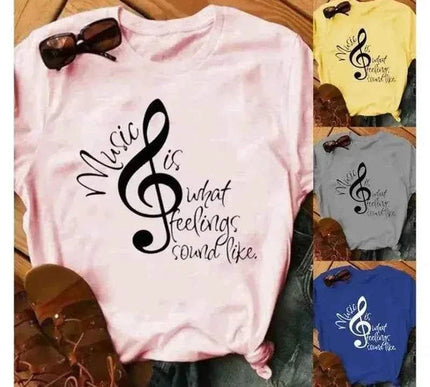 Musikalische Noten T-Shirt Damen - Kurzarm O-Ausschnitt Design - Next Level