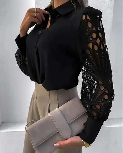 White Lace Hollow Out Blouse for Women - Sexy Autumn Style - Next Level