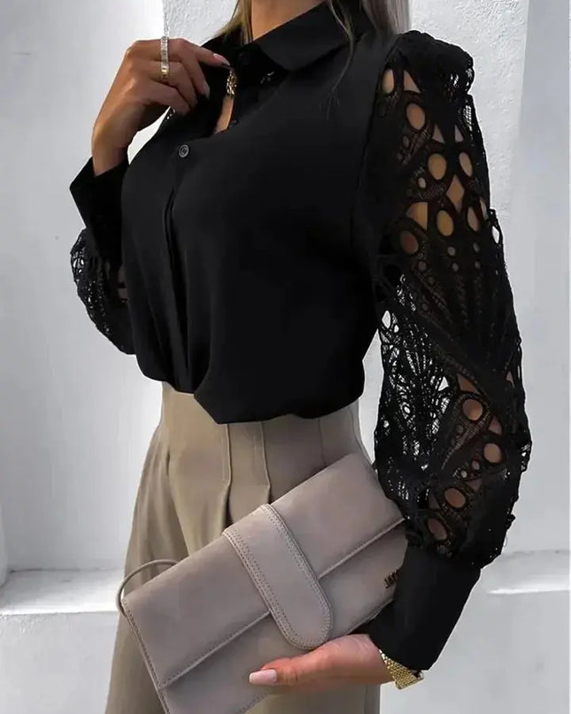 White Lace Hollow Out Blouse for Women - Sexy Autumn Style - Next Level