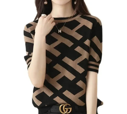 Frühling Sommer Strick T-Shirt mit klassischem Letter Design - Next Level