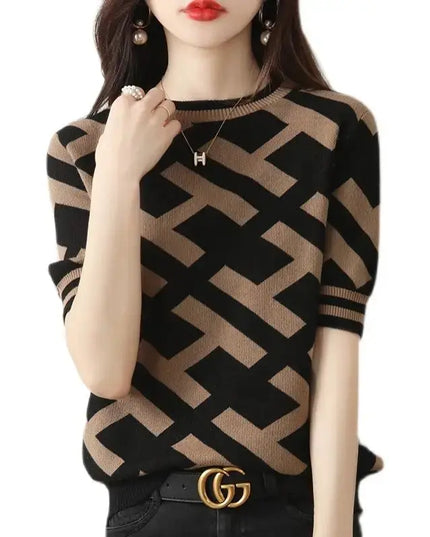 Spring Summer Knitted T-Shirt with Classical Letter Design - Next Level