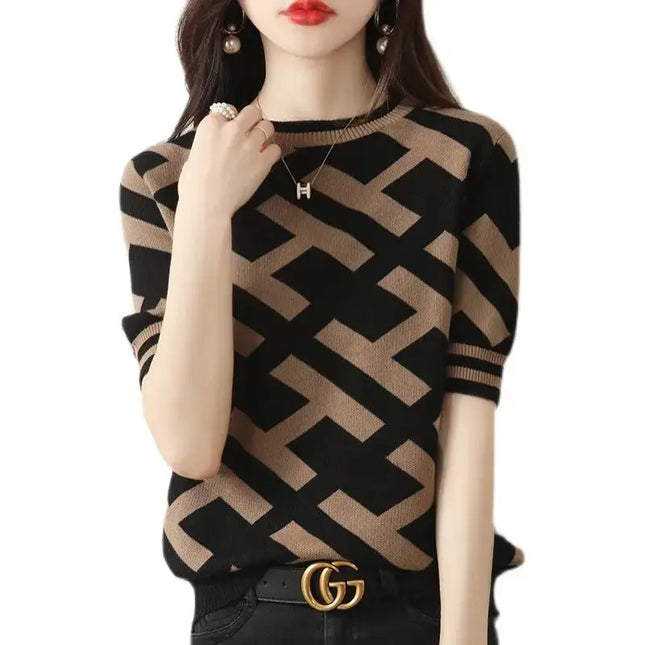 Spring Summer Knitted T-Shirt with Classical Letter Design - Next Level