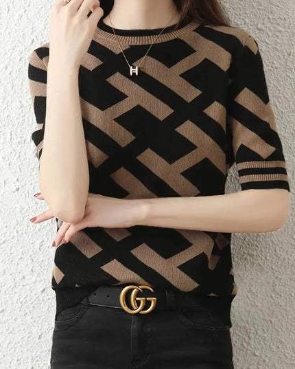 Spring Summer Knitted T-Shirt with Classical Letter Design - Next Level