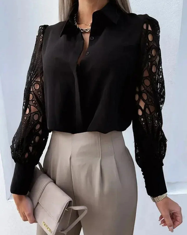 White Lace Hollow Out Blouse for Women - Sexy Autumn Style - Next Level