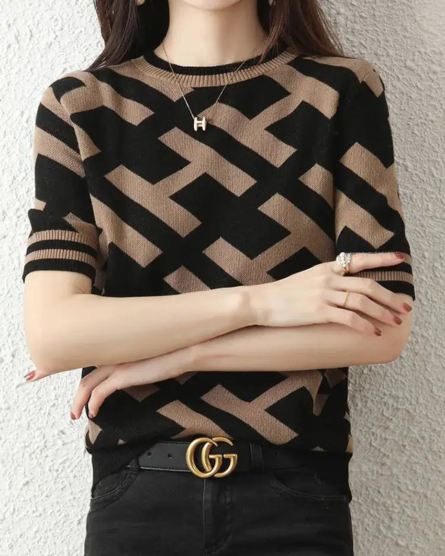 Spring Summer Knitted T-Shirt with Classical Letter Design - Next Level