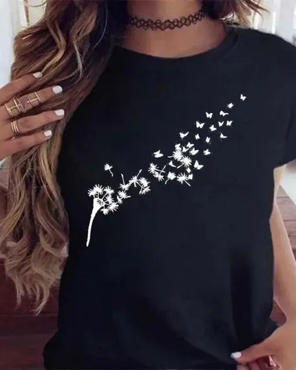 Women's Dandelion Pattern Top - New Round Neck Printed Style - Next Level