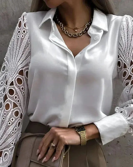 White Lace Hollow Out Blouse for Women - Sexy Autumn Style - Next Level
