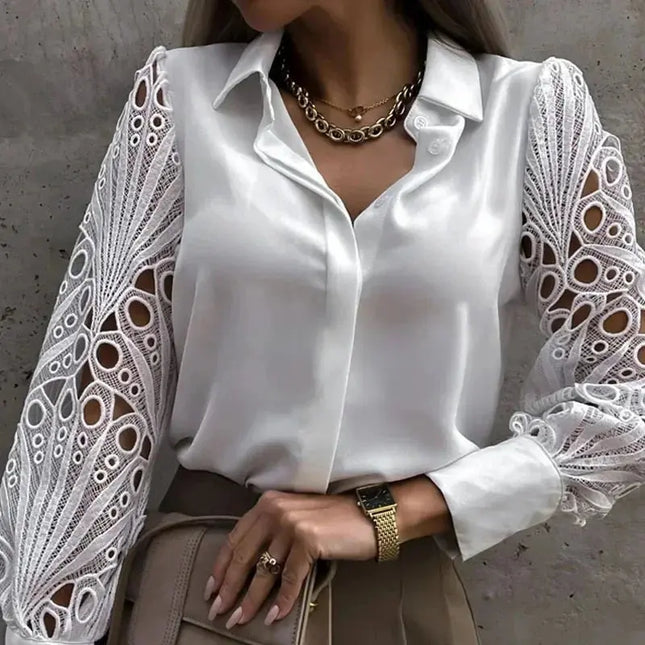 White Lace Hollow Out Blouse for Women - Sexy Autumn Style - Next Level