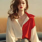 Red White Patchwork Shirts Long Sleeve - Trendy Contrast Design - Next Level